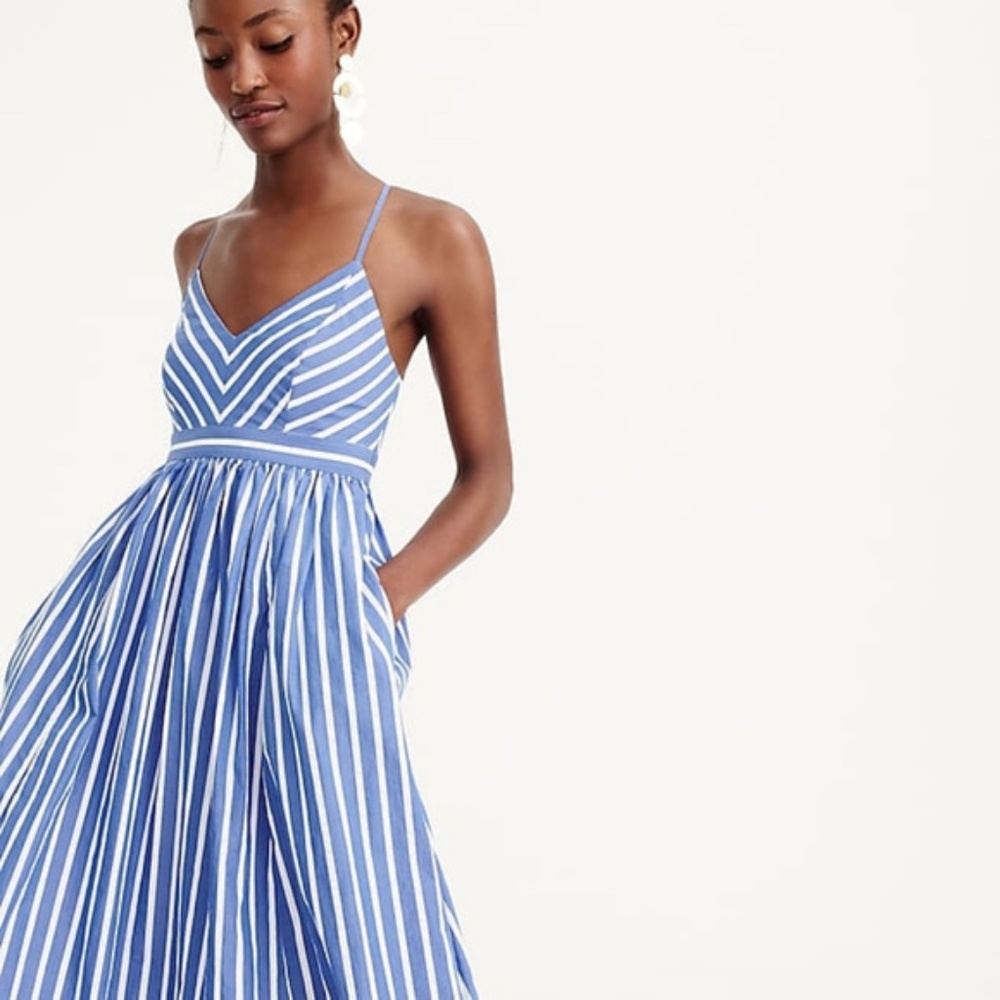 J Crew White & Blue Stripe Drapey Spaghetti-Strap Maxi Dress  SIZE 00 / XXS